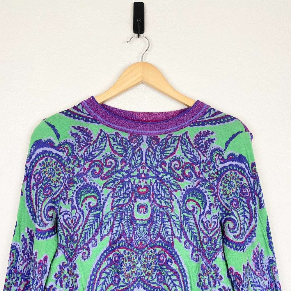 Free People New Age Crewneck Sweater Green Paisley Size L - Picture 6 of 13
